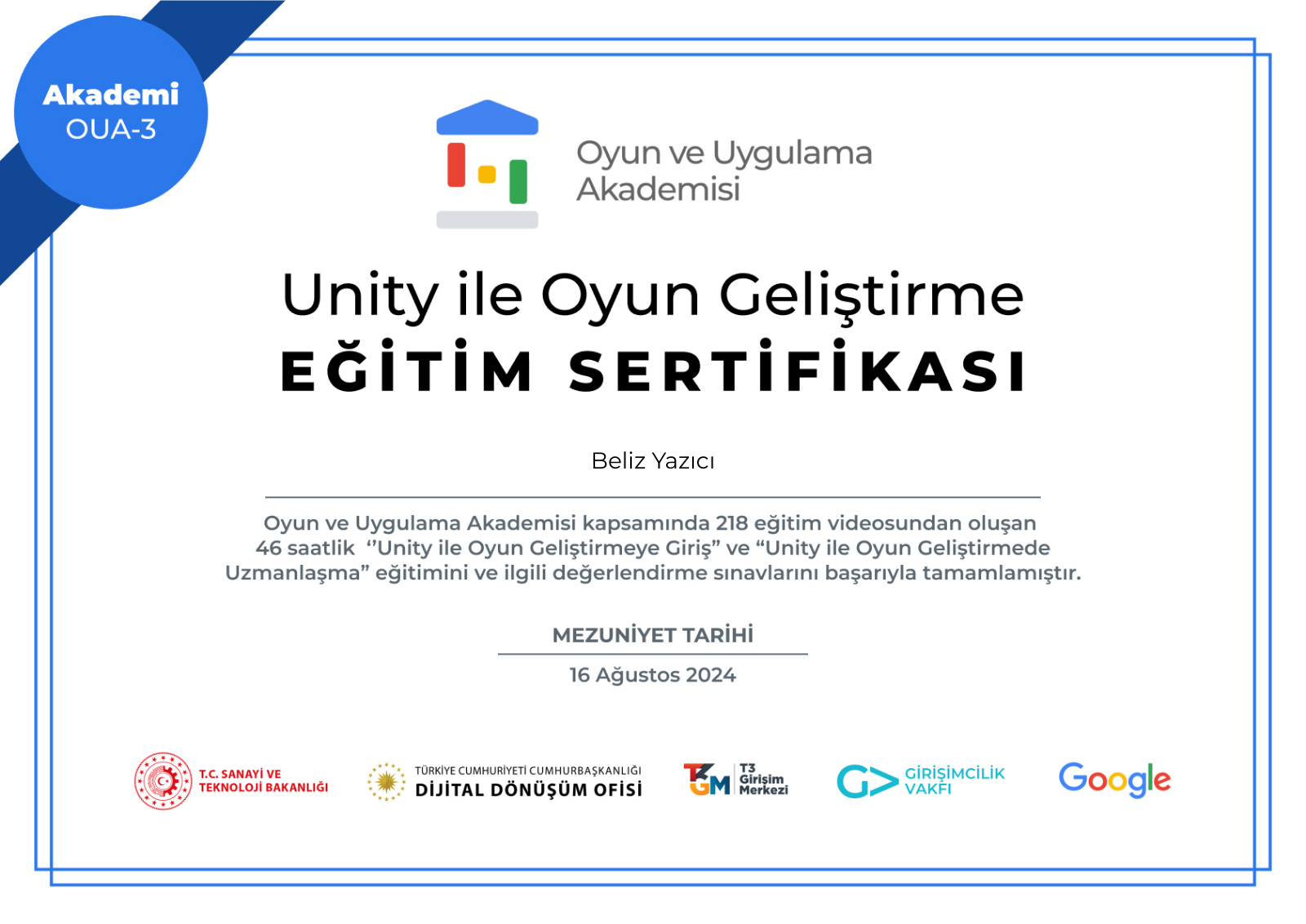 OUA Unity Certificate